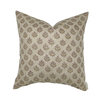 Olivia | Natural Floral Handblock Pillow Cover: 20x20