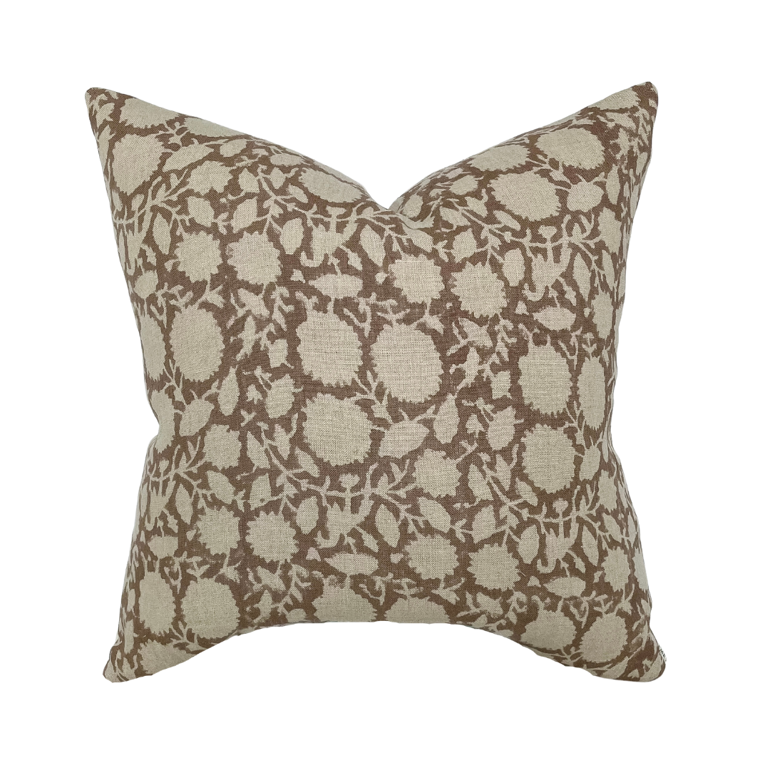 Madison | Dark Rose Floral Handblock Pillow Cover: 14x20