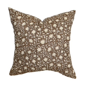 Murphy | Deep Brown Floral Handblock Pillow Cover: 20x20