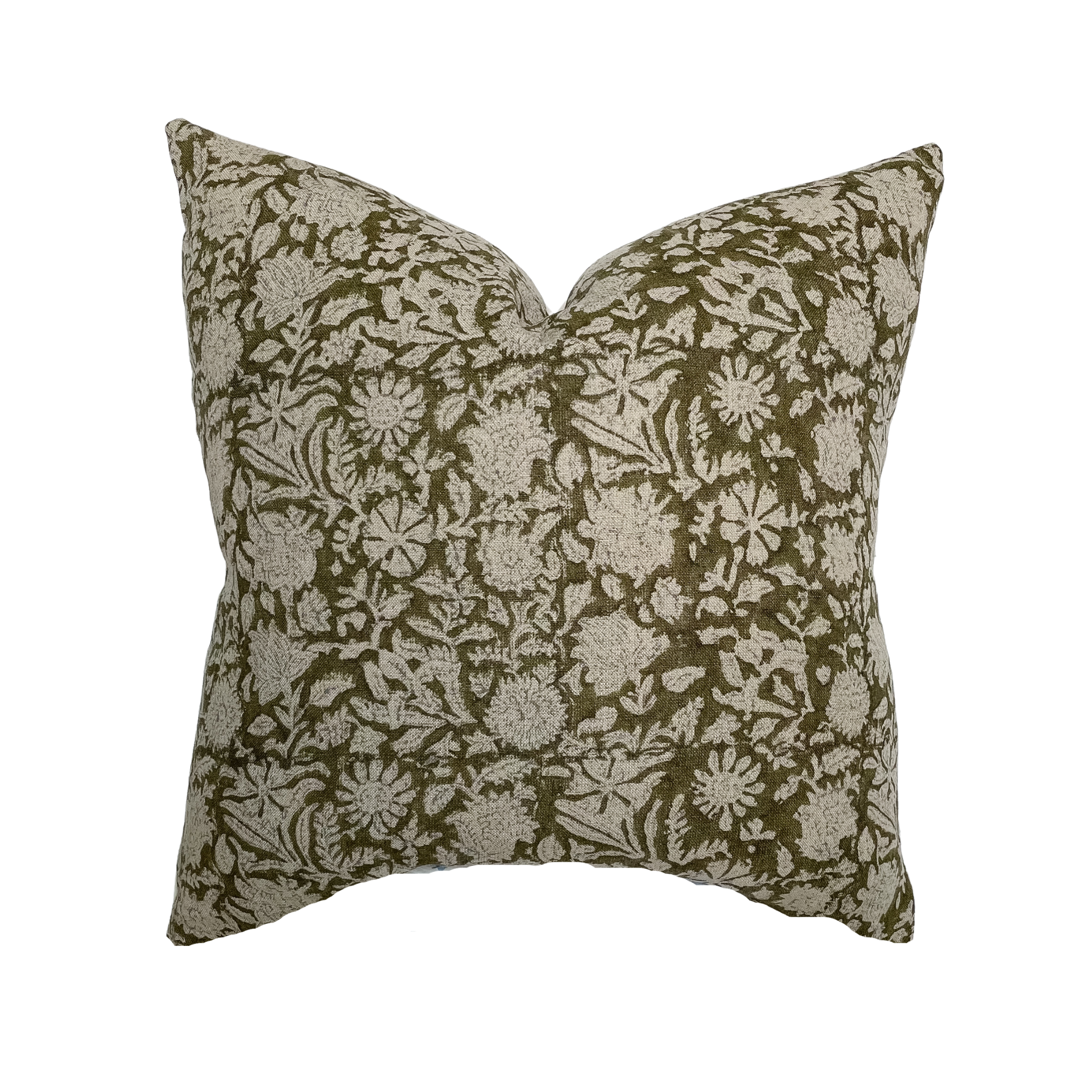 Sienna | Dark Olive Floral Handblock Pillow Cover: 20x20