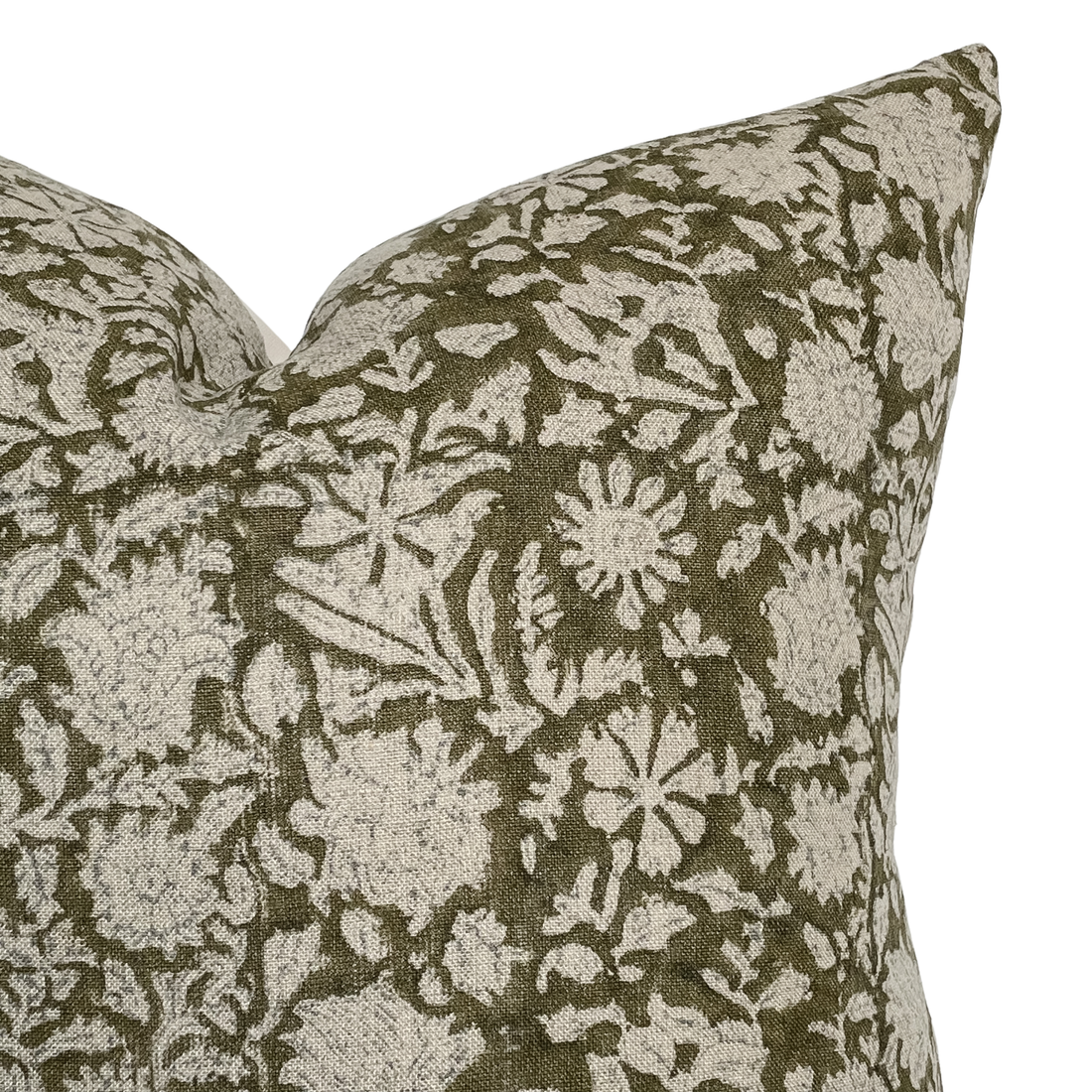 Sienna | Dark Olive Floral Handblock Pillow Cover: 20x20