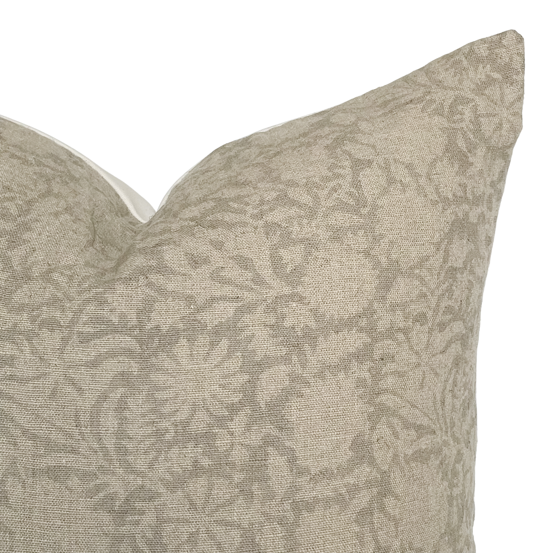 Serena | Soft Greige Floral Handblock Pillow Cover: 22x22