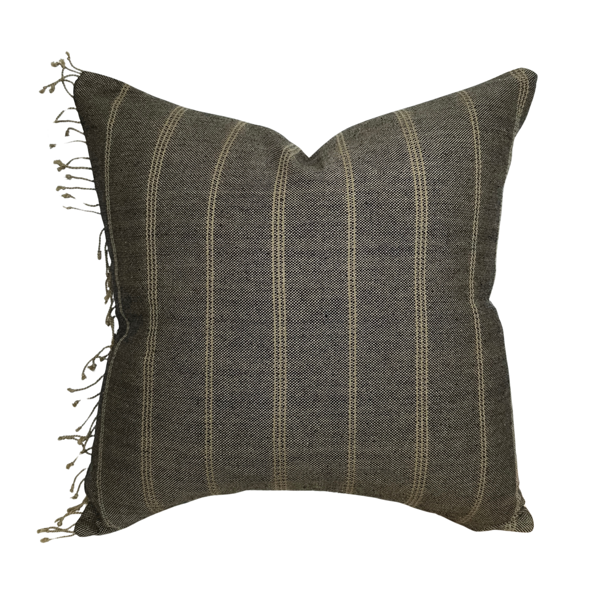 Benson | Woven Charcoal Tan Stripe Pillow Cover: 14x20