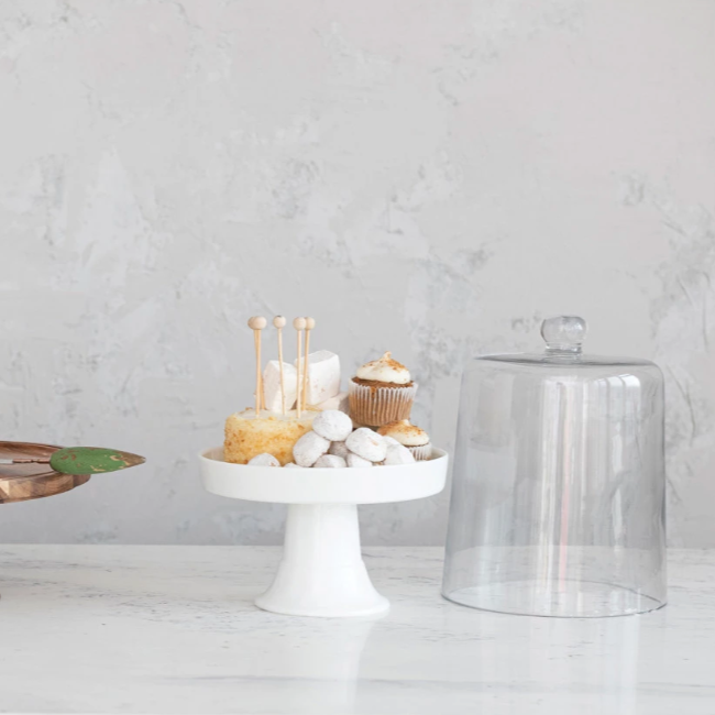 White Glass Pedestal with Lid