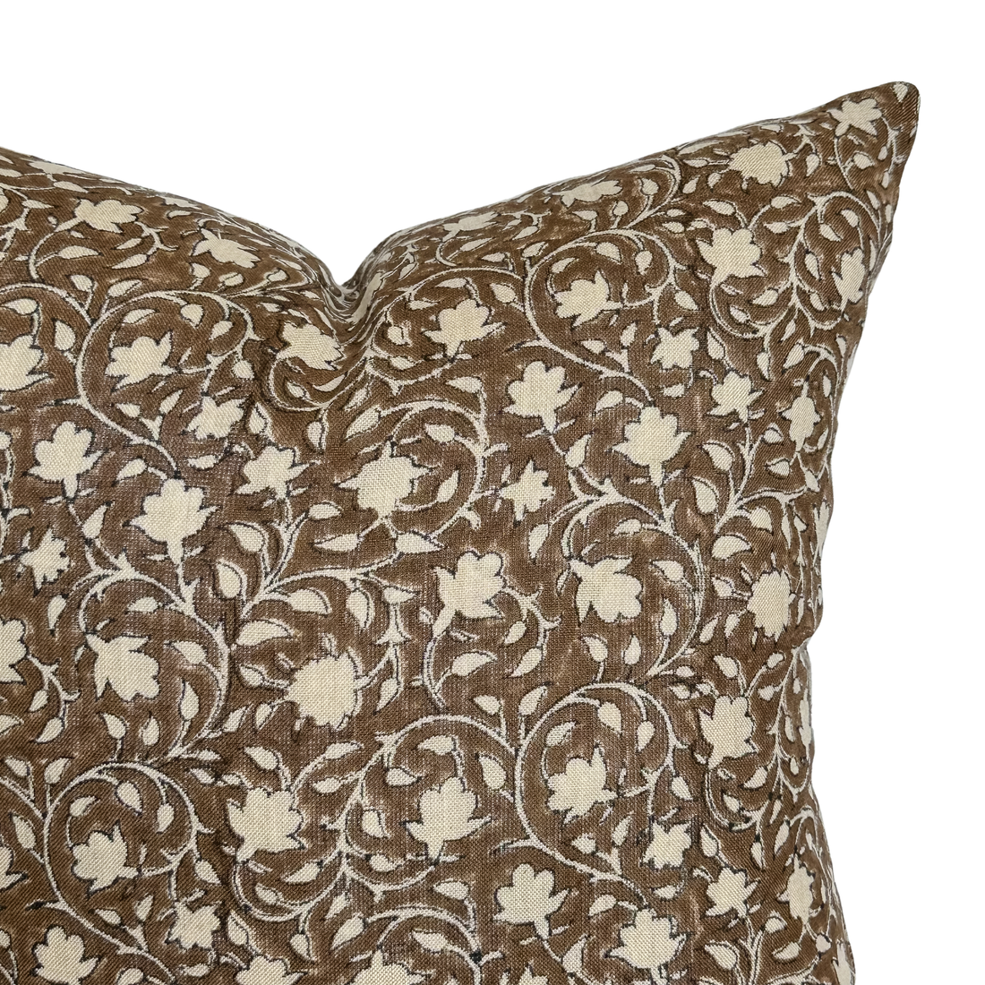 Murphy | Deep Brown Floral Handblock Pillow Cover: 20x20