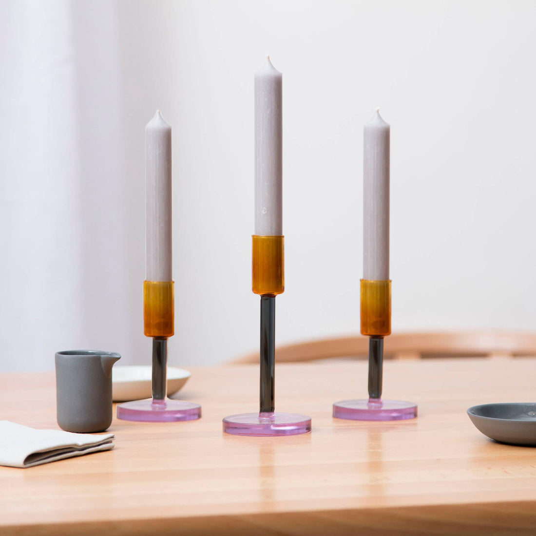 Glass Candlestick - Medium: Grey and Orange