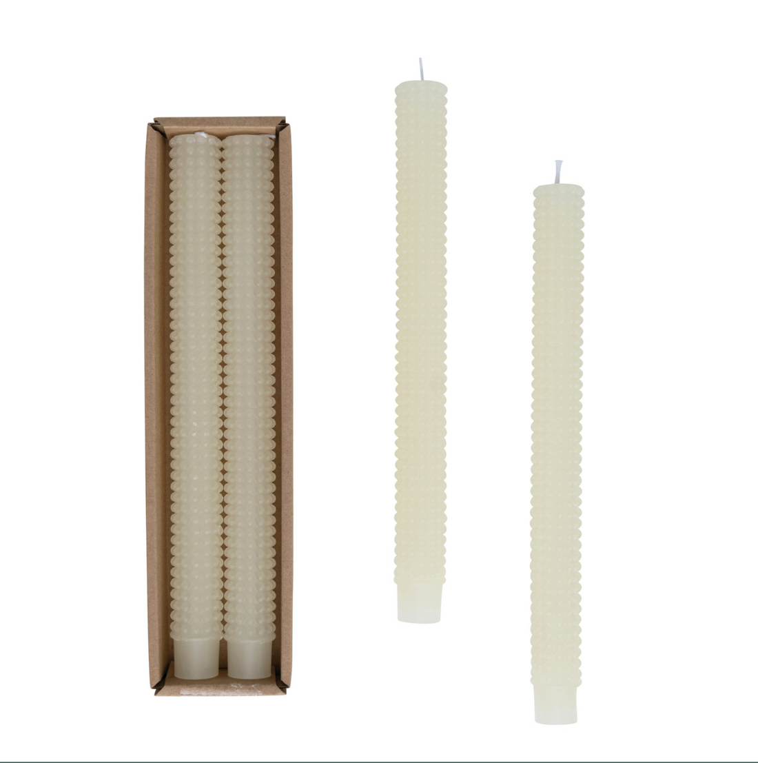 Cream Hobnail Taper Candles, S/2